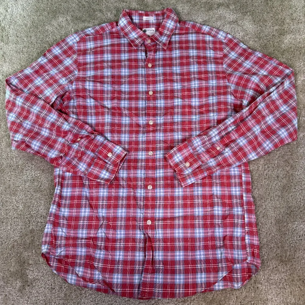 J Crew Shirt Mens Size Medium Red Plaid Button Down Tailored Casual E494